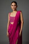 Krishna Padia_Fuchsia Crepe Beads, Sequins, Embroidery Square Pre-draped Saree With Blouse _Online_at_Aza_Fashions