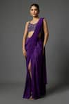 Buy Krishna Padia Purple Crepe Sequins, Embroidery Sweetheart Neck Pre-draped Saree With Blouse at Aza Fashions Buy_Krishna Padia_Purple Crepe Sequins, Embroidery Sweetheart Neck Pre-draped Saree With Blouse _at_Aza_Fashions