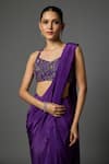 Krishna Padia Purple Crepe Sequins, Embroidery Sweetheart Neck Pre-draped Saree With Blouse Online at Aza Fashions Krishna Padia_Purple Crepe Sequins, Embroidery Sweetheart Neck Pre-draped Saree With Blouse _Online_at_Aza_Fashions