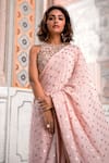 Vana Ethnics_Pink Viscose, Linen Sequins, Sheesha Bloom Saree With Embroidered Blouse _Online