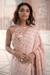 Shop_Vana Ethnics_Pink Viscose, Linen Sequins, Sheesha Bloom Saree With Embroidered Blouse 