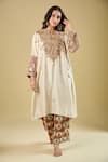 Buy_Debyani + CO_Ivory Silk Embroidery, Beads, Tassels Split Meena Placement Kurta With Pant _at_Aza_Fashions