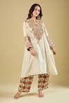 Buy_Debyani + CO_Ivory Silk Embroidery, Beads, Tassels Split Meena Placement Kurta With Pant _Online_at_Aza_Fashions