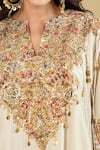 Shop_Debyani + CO_Ivory Silk Embroidery, Beads, Tassels Split Meena Placement Kurta With Pant _Online_at_Aza_Fashions