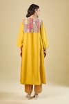 Shop_Debyani + CO_Yellow Silk Embroidery, Beads V-neck Yoke Kurta With Pant _at_Aza_Fashions