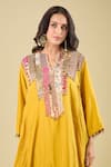 Buy_Debyani + CO_Yellow Silk Embroidery, Beads V-neck Yoke Kurta With Pant _Online_at_Aza_Fashions