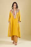 Shop_Debyani + CO_Yellow Silk Embroidery, Beads V-neck Yoke Kurta With Pant _Online_at_Aza_Fashions