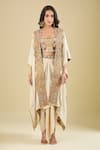 Buy_Debyani + CO_Ivory Silk Embroidery, Zari Open , Square Hand Cape Skirt Set _at_Aza_Fashions
