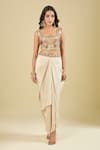 Shop_Debyani + CO_Ivory Silk Embroidery, Zari Open , Square Hand Cape Skirt Set _Online_at_Aza_Fashions