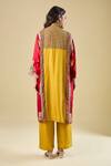 Shop_Debyani + CO_Yellow Silk Embroidery, Mirrors, Sequins, Tassels Split V-neck Kurta With Pant _at_Aza_Fashions