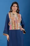 Buy_Debyani + CO_Blue Pom-poms, Piping, Patchwork, Embroidery, Mirrors Round Kurta Set With Bib _Online_at_Aza_Fashions