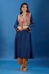 Buy_Debyani + CO_Blue Pom-poms, Piping, Patchwork, Embroidery, Mirrors Round Kurta Set With Bib _at_Aza_Fashions