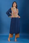 Buy_Debyani + CO_Blue Pom-poms, Piping, Patchwork, Embroidery, Mirrors Round Kurta Set With Bib 