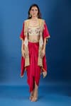 Buy Debyani + CO Red Embroidery, Zari, Sequins Open , Square Jacket Skirt Set at Aza Fashions Buy_Debyani + CO_Red Embroidery, Zari, Sequins Open , Square Jacket Skirt Set _at_Aza_Fashions