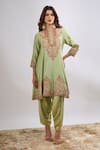 Buy_Debyani + CO_Green Embroidery, Sequins Round Neck Kurta With Salwar _at_Aza_Fashions