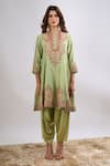Shop_Debyani + CO_Green Embroidery, Sequins Round Neck Kurta With Salwar _Online_at_Aza_Fashions