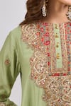 Buy_Debyani + CO_Green Embroidery, Sequins Round Neck Kurta With Salwar 