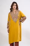Debyani + CO_Yellow Embroidery, Beads, Tassels V-neck Meena Kurta With Pant _Online_at_Aza_Fashions