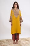 Shop_Debyani + CO_Yellow Embroidery, Beads, Tassels V-neck Meena Kurta With Pant _Online_at_Aza_Fashions