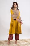 Buy_Debyani + CO_Yellow Embroidery, Beads, Tassels V-neck Meena Kurta With Pant _at_Aza_Fashions