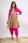 Buy_Debyani + CO_Pink Embroidery Round Neck Anarkali With Salwar _at_Aza_Fashions