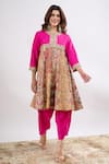 Debyani + CO_Pink Embroidery Round Neck Anarkali With Salwar _Online_at_Aza_Fashions