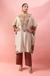 Buy_Debyani + CO_Ivory Embroidery, Beads Round Neck Aastha Pitta Work Kaftan With Pant _at_Aza_Fashions