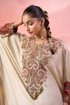 Debyani + CO_Ivory Embroidery, Beads Round Neck Aastha Pitta Work Kaftan With Pant _Online_at_Aza_Fashions