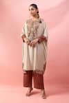 Buy_Debyani + CO_Ivory Embroidery, Beads Round Neck Aastha Pitta Work Kaftan With Pant _Online_at_Aza_Fashions