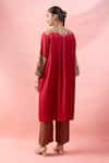 Shop_Debyani + CO_Red Embroidery, Sequins, Beads, Tassels Notched Meena Pitta Work Kurta With Pant _at_Aza_Fashions