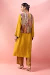 Shop_Debyani + CO_Yellow Sequins, Embroidery, Patchwork Round Neck Crushed Kurta Set With Bib Top _at_Aza_Fashions