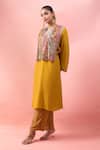 Buy_Debyani + CO_Yellow Sequins, Embroidery, Patchwork Round Neck Crushed Kurta Set With Bib Top _Online_at_Aza_Fashions