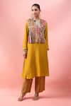 Buy_Debyani + CO_Yellow Sequins, Embroidery, Patchwork Round Neck Crushed Kurta Set With Bib Top _at_Aza_Fashions
