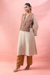 Buy_Debyani + CO_White Embroidery, Sequins V-, Round Crushed Kurta Set With Bib Top _at_Aza_Fashions