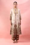 Debyani + CO_Off White Embroidery, Metallic Thread Split V-neck Noor E Nazar Kurta With Pant _Online_at_Aza_Fashions