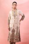 Buy_Debyani + CO_Off White Embroidery, Metallic Thread Split V-neck Noor E Nazar Kurta With Pant _Online_at_Aza_Fashions