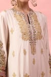 Shop_Debyani + CO_Off White Embroidery, Metallic Thread Split V-neck Noor E Nazar Kurta With Pant _Online_at_Aza_Fashions