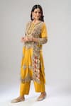 Buy_Debyani + CO_Yellow Georgette Embroidery, Zari Round Neck Kurta And Pant Set _Online_at_Aza_Fashions