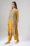 Shop_Debyani + CO_Yellow Georgette Embroidery, Zari Round Neck Kurta And Pant Set _Online_at_Aza_Fashions