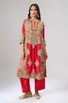 Buy_Debyani + CO_Red Georgette Embroidery, Sequins, Stones Round Neck Kurta And Pant Set _at_Aza_Fashions