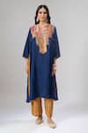 Debyani + CO_Blue Georgette Embroidery, Sequins, Tassels Round Placement Kurta And Pant Set _Online_at_Aza_Fashions