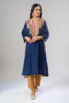 Buy_Debyani + CO_Blue Georgette Embroidery, Sequins, Tassels Round Placement Kurta And Pant Set _Online_at_Aza_Fashions