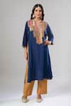 Buy_Debyani + CO_Blue Georgette Embroidery, Sequins, Tassels Round Placement Kurta And Pant Set _at_Aza_Fashions