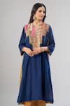 Shop_Debyani + CO_Blue Georgette Embroidery, Sequins, Tassels Round Placement Kurta And Pant Set _Online_at_Aza_Fashions