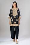 Debyani + CO_Black Embroidery, Zari, Metallic Thread Round Neck Meenakumari Kurta Set _Online_at_Aza_Fashions