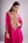 Debyani + CO_Pink Embroidery, Sequins, Beads, Metallic Thread Pitta Work Kaftan And Pant Set _Online_at_Aza_Fashions