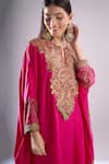 Shop_Debyani + CO_Pink Embroidery, Sequins, Beads, Metallic Thread Pitta Work Kaftan And Pant Set _Online_at_Aza_Fashions