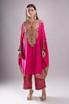 Debyani + CO_Pink Embroidery, Sequins, Beads, Metallic Thread Pitta Work Kaftan And Pant Set _at_Aza_Fashions