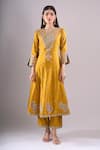 Surbhi Shah Yellow Embroidery, Zari, Sequins, Beads Round Neck Mehek Kurta Set Online at Aza Fashions Surbhi Shah_Yellow Embroidery, Zari, Sequins, Beads Round Neck Mehek Kurta Set _Online_at_Aza_Fashions
