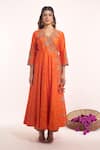 Surbhi Shah_Orange Embroidery, Tassels, Gota Patti, Sequins V-neck Angarkha Set _Online_at_Aza_Fashions